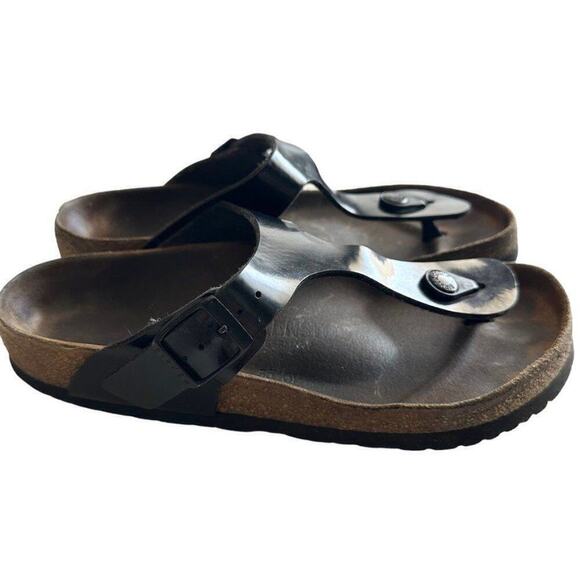 Birkenstock Gizeh Leather Thong Sandals‎ Women's 37/6 Black Patent - Picture 1 of 13
